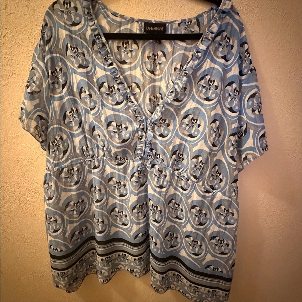 Lane Bryant Light Blue Geometric Blouse